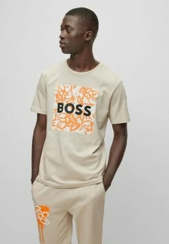 BOSS TEGRAFBASIC - Print T-shirt - Open Beige One