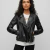 BOSS C SAKINA - Leather Jacket - Black One -BOSS Sales Store c490f561dec447b2b95d995622f6a95f