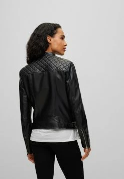 BOSS C SAKINA - Leather Jacket - Black One -BOSS Sales Store d58e6ee29af346e194b4ea360570c1c5
